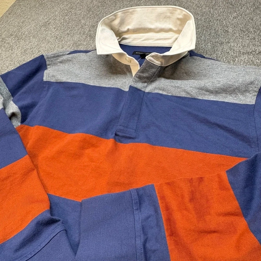 Banana Republic Rugby Shirt Men's Sz S Blue Grey Orange Polo Preppy Heavy Casual